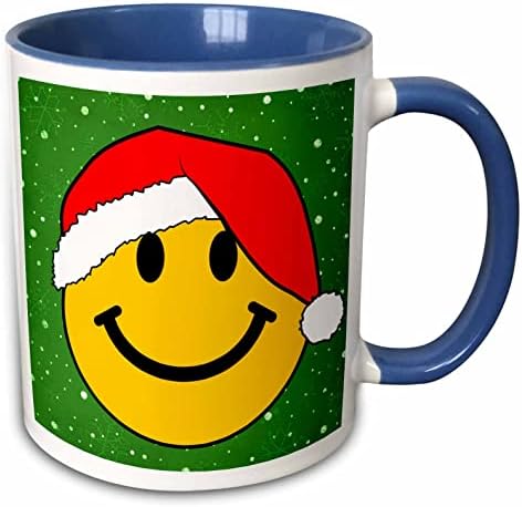 3drose natal smiley rosto com chapéu de Papai Noel vermelho Happy smi caneca cerâmica, verde/branco