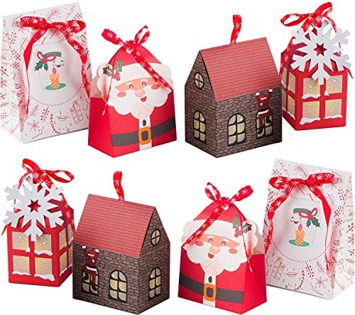 Nimu 12 peças Bolsa de presente de Natal premium com design especial Caixas de papel artesanal reutilizáveis ​​Designs de temas de Natal variados