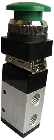 MettleAir MPBV3521 Válvula de botão de cogumelo/convexo com redefinição da mola, 5 vias, 2 posição, 1/8 NPT, verde