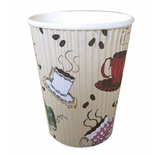 Packnwood Corrogated Paper Hot Drink Cup com design de xícara de chá, 12 onças. Capacidade