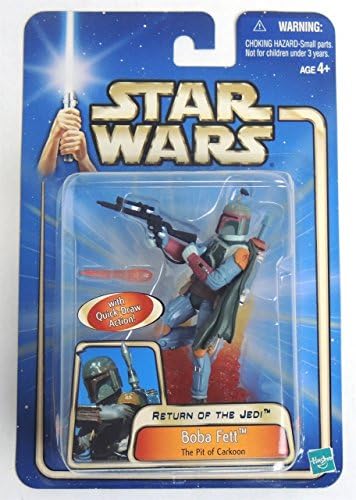 Star Wars Year 2002 Retorno da série Jedi 4 polegadas Figura de ação de altura - Boba Fett no poço de Carkoon com ação rápida, rifle de blaster com ponta de incêndio removível e base de exibição