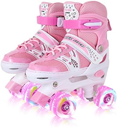 Patins de rolos para meninas e crianças, 4 tamanhos de patins ajustáveis, com todas as rodas iluminadas, divertido iluminando para