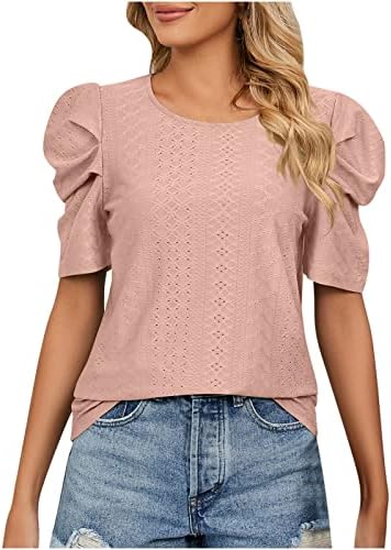 Pescoço redondo feminino Blusa de manga curta tops Tops de verão Casual cor sólida camisetas elegantes top