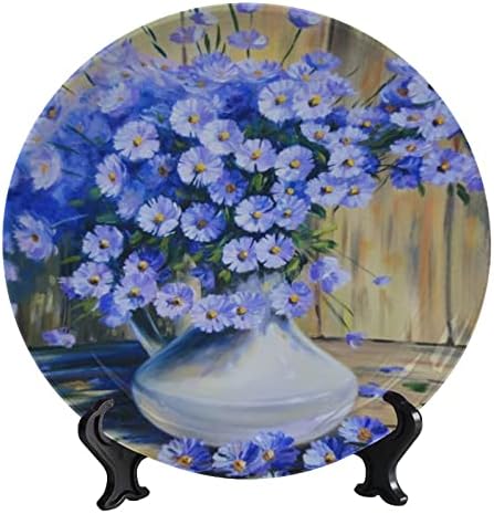 Ligutars Blue Floral Cerâmica Placa decorativa pendurada, placa decorativa de cerâmica de neve de inverno, com placa de porcelana