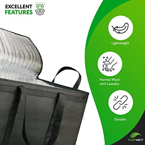 Bolsa de entrega de alimentos Purevacy, sacos isolados reutilizáveis ​​pretos para mantimentos com alças duráveis,
