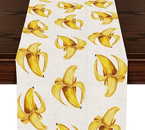 Corredor de mesa de impressão de banana, decoração de mesa de jantar de cozinha, aquarela de palmeira de frutas tropicais folhas de mesa para corredores para decoração de festa de aniversário de férias em casa ao ar livre, 13 x 71 polegadas