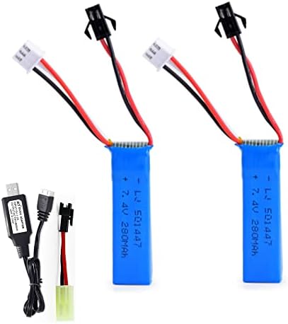 2 PCs 7.4V 280mAh 501447 Baterias Lipo Blaster de contas de água com cabo de carregamento 2s e Sm2p para mini cabo de chave Tamiya