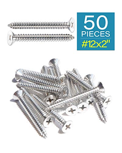 Parafusos imscus 50pcs 12 x 2 de cabeça plana de aço inoxidável Phillips parafusos de madeira 18-8 Aço inoxidável