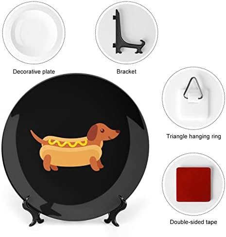 Dachshund em pão de cachorro -quente com mostarda Placa decorativa de osso vintage com exibição Stand Plate Presente Decoração de casa