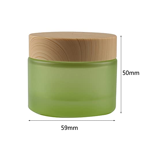 Dlibuy 6 pedaços vazios 50ml de potes cosméticos de vidro verde com tampa de parafuso 50g pequenos recipientes com selo interno para um pote de armazenamento de galeque de luto de creme cosmético caseiro, spatula 6x