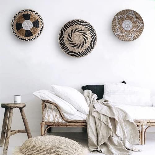 Decoração de parede da cesta boêmia, conjunto de cesta de algas marinhas artesanais adiciona a decoração de parede perfeita, toda a decoração de parede de cesta de vime natural para a sala de enxergar, quarto, sala de jantar, corredor