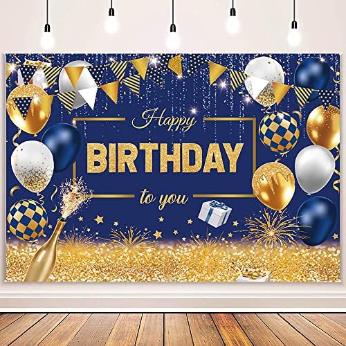 Mehofond 8x6ft marinho azul feliz aniversário cenário para homens homens azuis glitter balões de aniversário foto de fundo