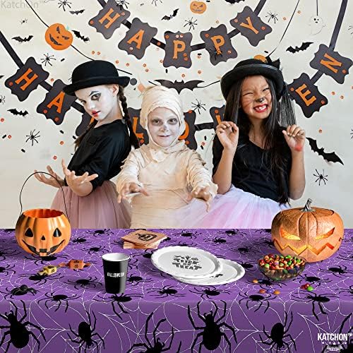 XTRALARGE, capa de mesa de Halloween Spider - pacote de 3 | Tabelas de Halloween plástico | Decorações de mesa de Halloween | Tonela de mesa de aranha roxa | Suprimentos para festas de Halloween para toalha de mesa de Halloween