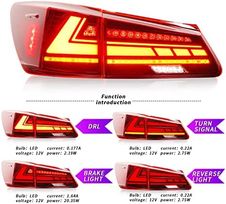Conjunto arcaico de luzes traseiras de LED para 2006-2013 Sedan Lexus XE20/IS250/IS350/ISF, lâmpada traseira com animação de inicialização, sinal de giro seqüencial, plug-and-play