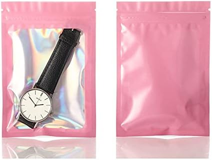 Sacos de 100pcs Janela holográfica da frente de cheiro frontal Bolsas de ziplock de ziplock de alumínio Bolsa de plástico com zíper com sacos de embalagem planos de lágrima