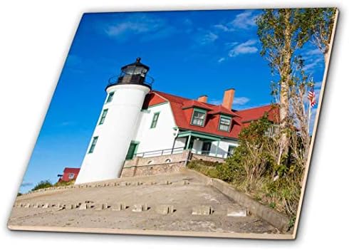 3drose Point Betsie Lighthouse, Lake, Frankfort, Michigan Tile, 4 x 4