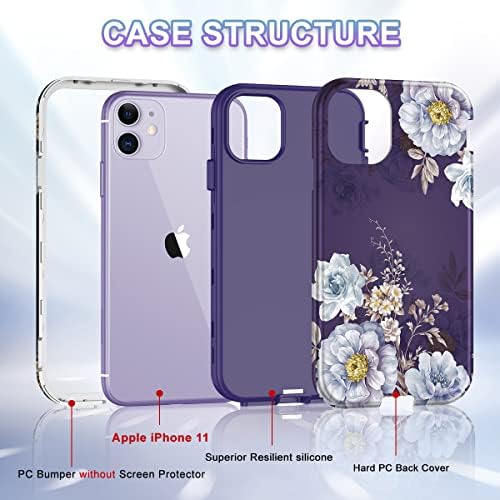 Casefiv Compatível com a caixa do iPhone 11, padrão de mármore 3 em 1 PC de corpo inteiro à prova de choque pesado PC+PC de silicone