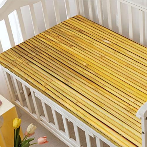 Mini-berço com tema de bambu, lençóis de berço, lençóis de berço portáteis folhas de colchão de colchão macio ou lençóis de recinto de recinto de recinto de colchão ou lençol de criança, 24 x38, amarelo