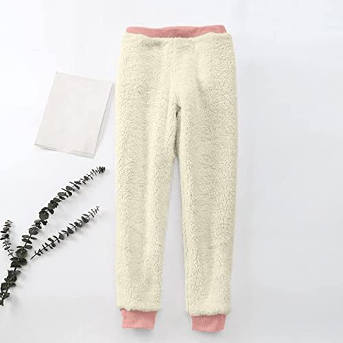 Calça de moletom Y2K para mulheres casuais de pijamas soltas lã de lã sherpa calças forradas com coração estampado de coração acolhedora de cor de cor sólida