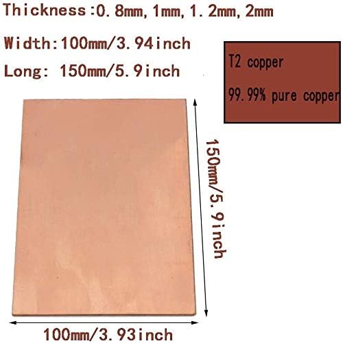Folha de latão Huilun 99,9% Material de placa de cobre de cobre puro 100x150mm-espessura: 1. 5mm 2pcs placas de latão