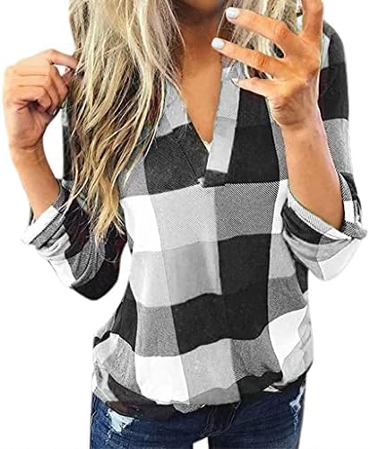 Camiseta xadrez da moda feminina camisetas de moda plus size v roll roll up tops de túnica 2023 blusas casuais