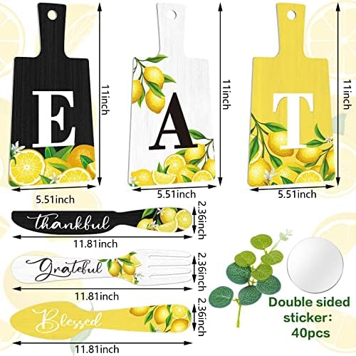 6 peças Summer Rutting Board Sign Set Setting Art Art Cozinha Eat SIGN Lemon Faca Faca e Decoração de Parede Decoração de Parede Decoração