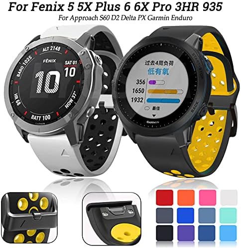 KFAA Silicone 26mm 22mm Remada rápida Banda de relógio para Garmin Fenix ​​6 6s 6x Pro 5x 5 5Plus 3 hr 935 S60 assistir