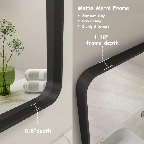 Vanlio Black emoldurado espelho do banheiro, 28x36 Retângulo Matte Blay Banheiro Espelho para parede com canto redonda,