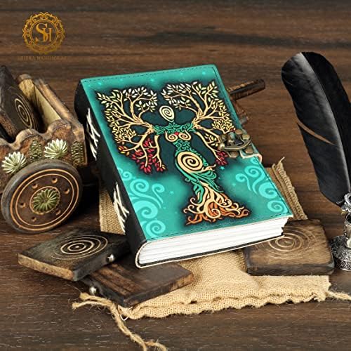 SH Shifaa Handicraft Blank Spell Book of Shadows Journal With Flop Lock Prop Vintage Handmade Paper Diário de Couro