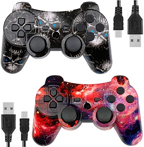 Controlador sem fio KOLOPC Compatível para console PS3, vibração dupla, sensor de giroscópio de 6 eixos, gamepad de movimentação de joystick atualizada com o cabo de carregamento