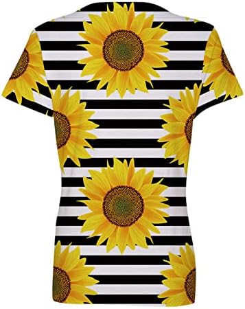 TECH TENCIONAÇÃO WOMENS Verão Top Casual V Neck Logo Manga curta Sunflower Floral Print Shery