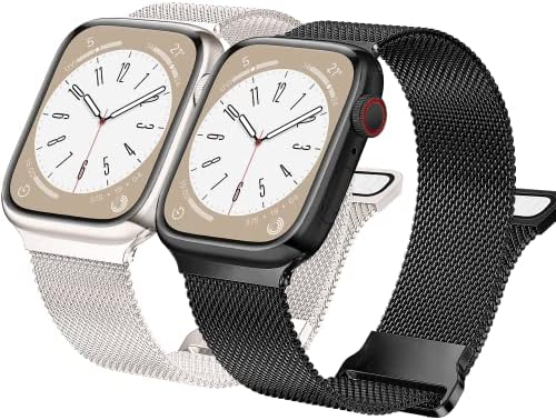 2 pacote de malha de malha Magnética Banda compatível com Apple Watch Band 42mm 44mm 45mm 49mm, aço inoxidável milanês,