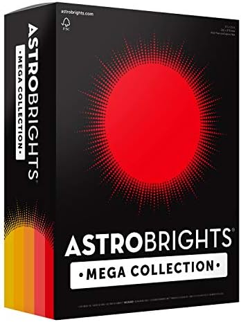 Astrobrights Mega Collection, cartolina colorida, sortimento de 5 cores ensolarado, 320 folhas, 65 lb/176 gsm, 8,5 x 11 - mais folhas!