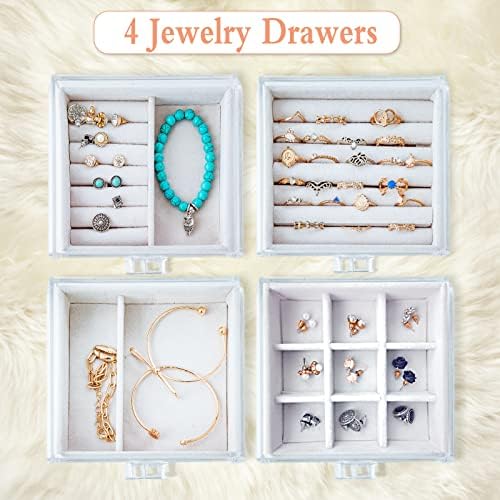Caixa de organizador de jóias de acrílico, joias de breol transparente Jóias penduradas com 4 gavetas de veludo para brincos Bracelete de colar de colar para mulheres, meninas