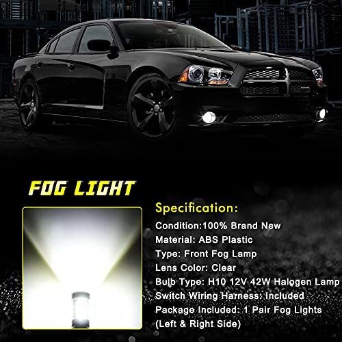 Luzes de nevoeiro TopScope compatíveis com 2011 2012 2013 2014 Dodge Charger Fog Lamps com fiação H10 12V 42W Bulbos