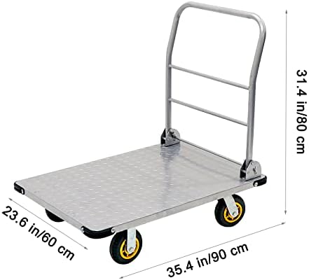 Caminhão de plataforma, carrinho dobrável Push Dolly com capacidade de peso de 2000 libras, caminhão de mão de mesa grande de 36 x 24 pol.