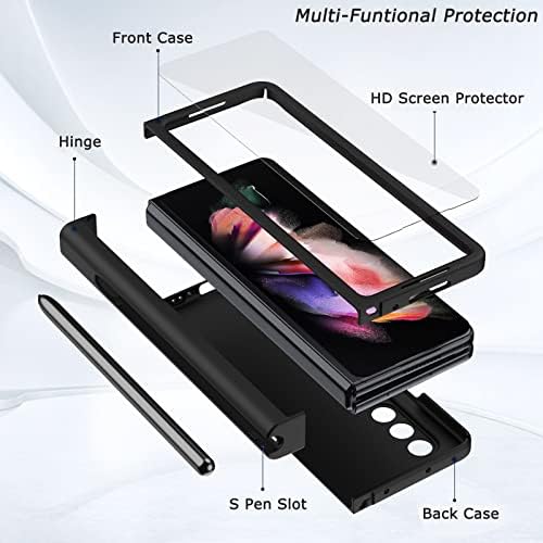 Ninki compatível com Samsung Galaxy Z Fold 3 Case com proteção de dobradiça e caneta caneta, cobertura de proteção completa