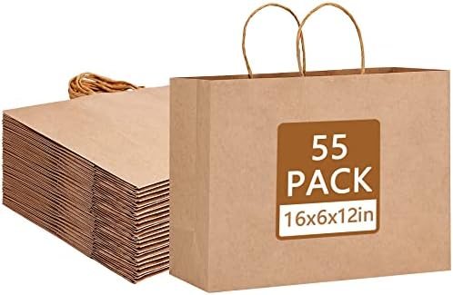 Moretoes 16x6x12 polegadas 55pcs sacos de presente de papel sacos de papel marrom com alças, sacolas de presente grandes Kraft
