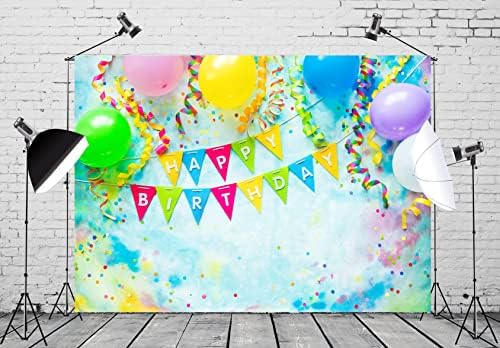 Beleco 12x8ft Fabric Feliz Aniversário Birthday Birthday Party Decorações de interiores Banner de aniversário e balões coloridos de festa de aniversário suprimentos de parede decoração menino menina fotografia fotográfica