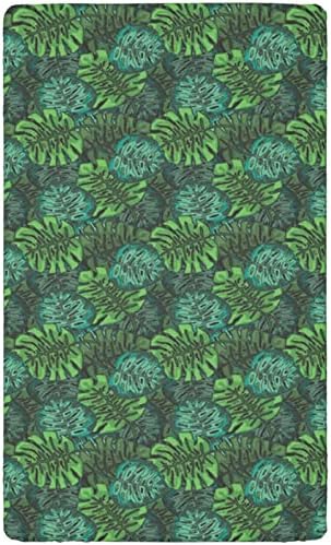 Monstera com tema Mini folhas de berço, lençóis de berço portáteis folhas de colchão de colchão macio de criança minuciosa ou lençol de camas de criança, 24 x38, laminete verde verde de samambaia