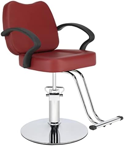 Cadeira de barbeiro Zhuhw Red PVC portador de carga de 150 kg Cadeira de barbeiro de base de ferro redonda