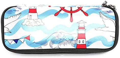 Saco de caneta de couro de couro de onda de onda do mar do mar do mar do mar do mar do mar Seagull com zíper com zíper de saco