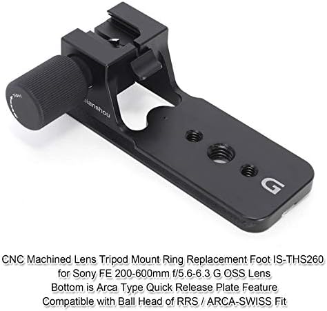 Pé de lente de reposição Ishoot, lente de colar de lente de metal suporte de montagem de tripé para Sony Fe 200-600mm F5.6-6.3 G Lens OSS SEL200600G, placa de liberação rápida Arca-Swiss embutida com peças de parafuso 1/4 e 3/8