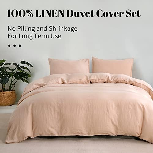 Naturefield Pure French Linen Duvet Cover Conjunto, tampa de edredão de tamanho queen e respirável e respirável 90 x 92,