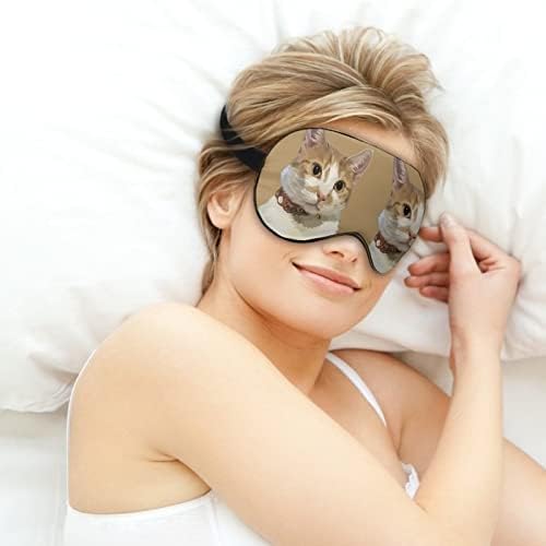 Lynarei Sleeping Mask Brown Cat White Sleep Máscara de olho de olhos vendados com tira de olho macio ajustável para bloquear