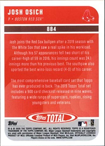 2020 Topps Total Baseball 884 Josh Osich Boston Red Sox Cartão de negociação oficial da MLB online Exclusive Limited