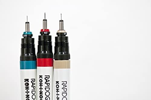 Koh-i-Noor Rapidograph Cen e Tinatel, 7 pontas de caneta variadas e 0,75 oz. Garrafa de tinta preta ultradraw no caddy