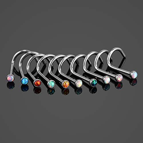 Xpircn kit de piercing em aço inoxidável 14g 16g 20g jóias de piercing corporal, jóias de piercing no nariz de 20g Opal