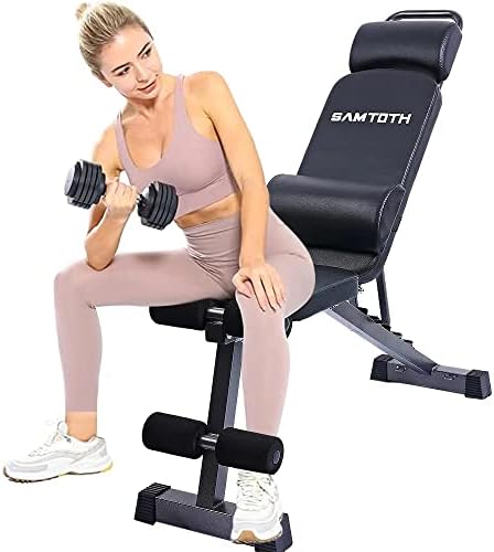 Banco de peso ajustável de Samtoth, banco de halteres de utilidade para exercícios de corpo inteiro/proteção de cabeça/cintura