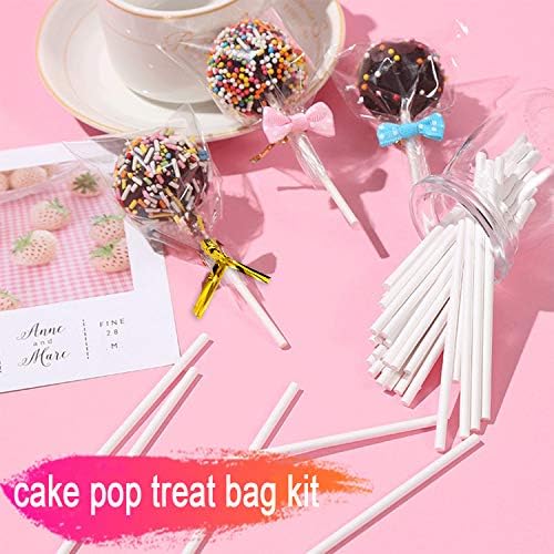 300pcs Lollipop Cake Pop Treat Saco, incluindo bolsas de encomendas de 100pcs, palitos de tratamento de papel 100pcs, laços